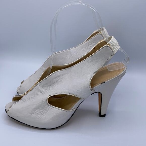 Looky White Leather Slingback Peep Toe Cutout Heeled Sandals Bootie Size 36 US 6 - Picture 4 of 16